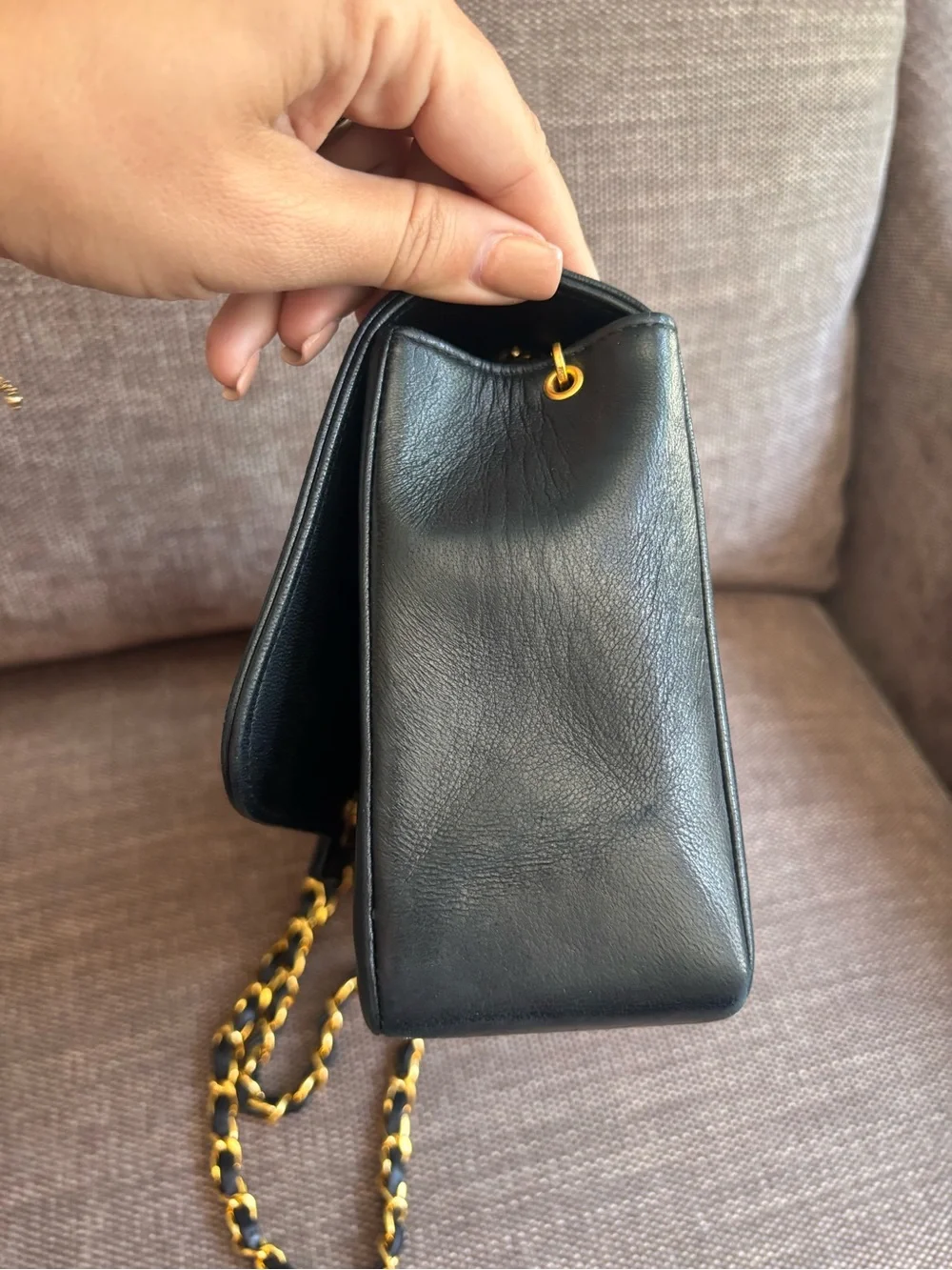 Authentic CHANEL Rare 24k gold black lambskin leather Diana bag